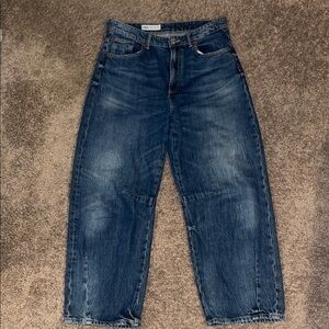Zara women’s Dark Blue wide barrel Fit Jeans